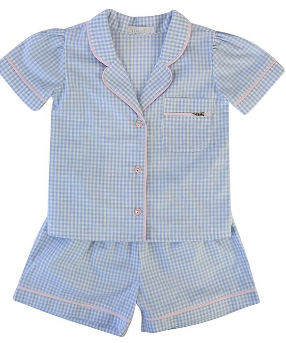 Pijama Menina De Botão Roana - Xadrez Azul