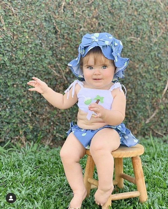 Banho De Sol Menina Roana - Azul Estampado