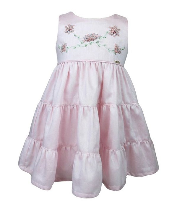 Vestido Infantil Bordado Rosa Roana