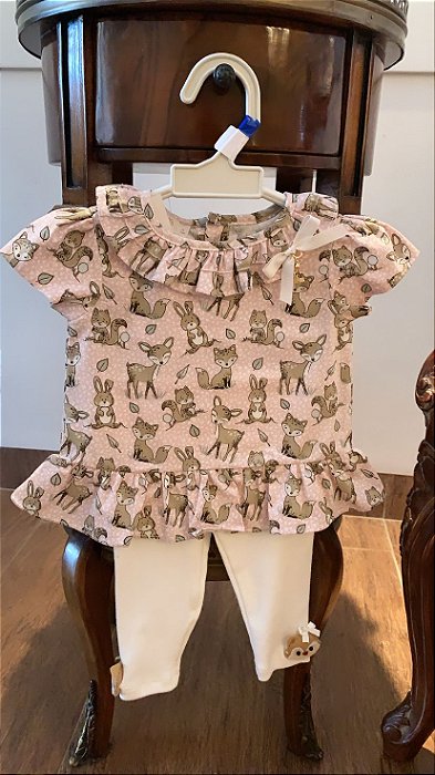 Conjunto Bata Com Calça Rosa Estampado Roana