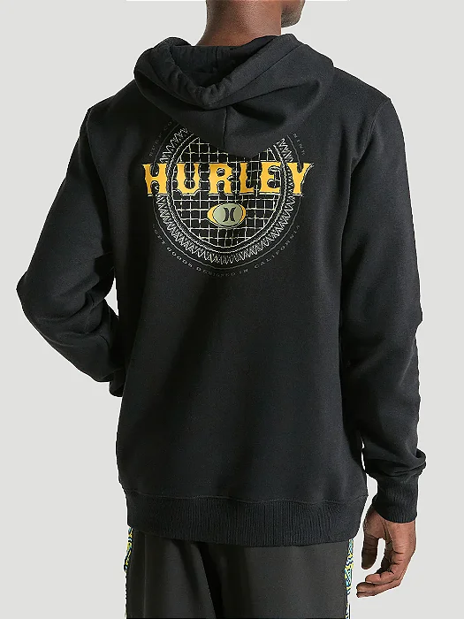 Moletom Canguru Preto Estampado Hurley Retrô Waves