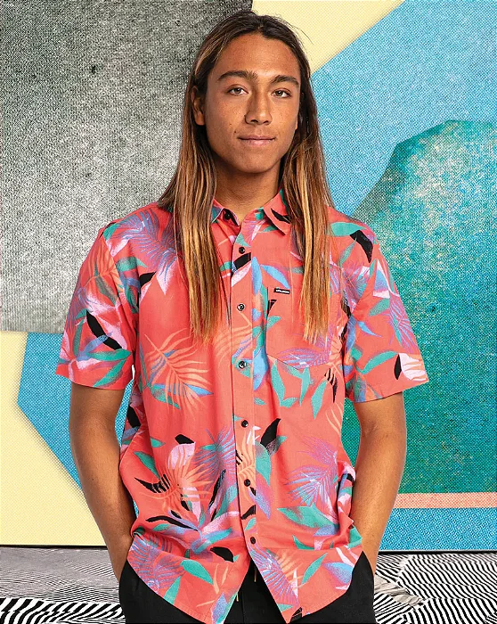 Camisa Volcom Leaf Spray Woven Lava Rock Red