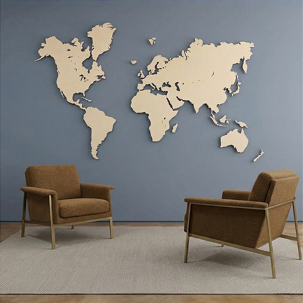 "Mapa Mundi + Rosa dos Ventos" - Peça Decorativa em MDF Premium