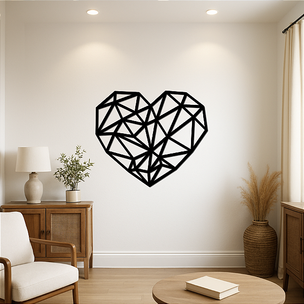 Escultura de Parede em MDF - Amor | Coração Geométrico