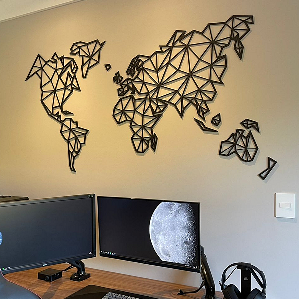 Escultura de Parede em MDF – Mapas, Viagens e Mundo | Mapa Mundi Geométrico