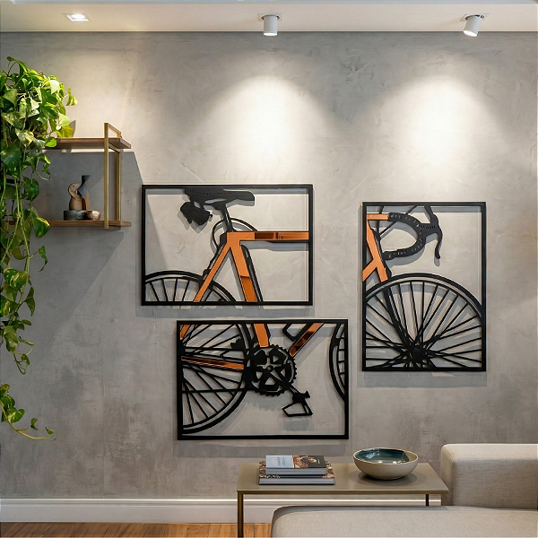 Escultura de Parede em MDF com Acrílico – Esporte e Motivação | Bike em Trio Keep Moving