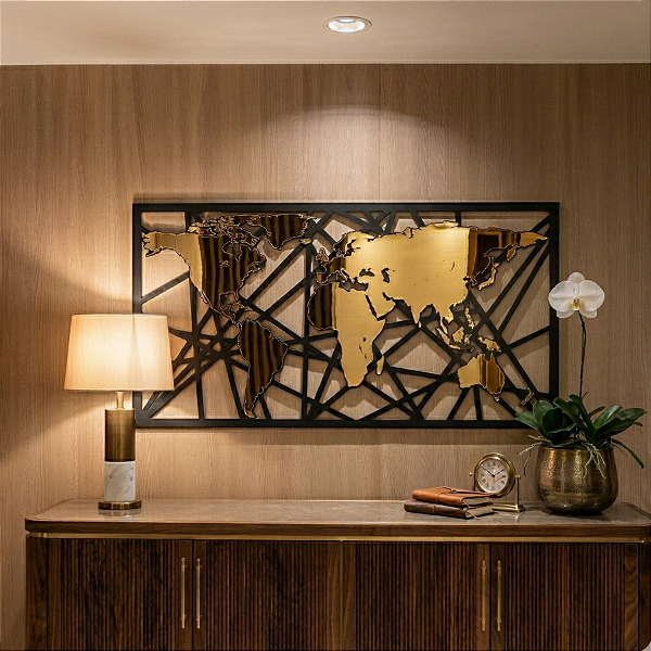“Mapa Mundi” - Peça Decorativa com Acrílico em MDF Premium
