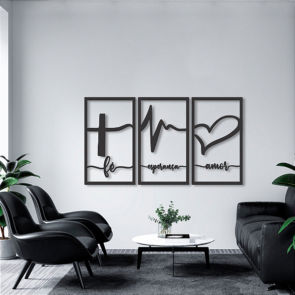 "Trio Fé, Esperança e Amor" - Peça Decorativa em MDF Premium