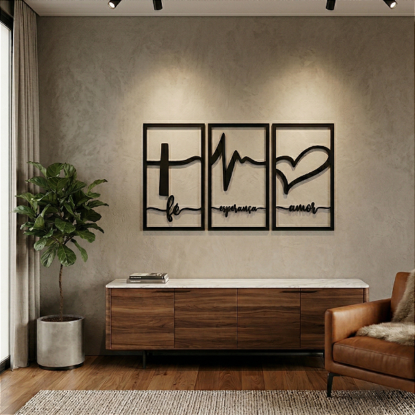 "Trio Fé, Esperança e Amor" - Peça Decorativa em MDF Premium