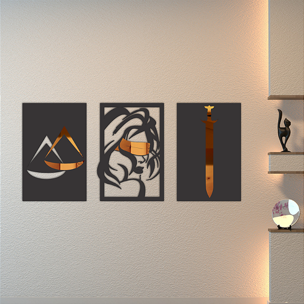 “Trio Deusa da Justiça” - Peça Decorativa com Acrílico em MDF Premium