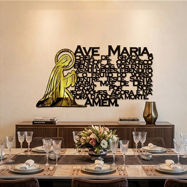 Oração Ave Maria com Acrílico Espelhado