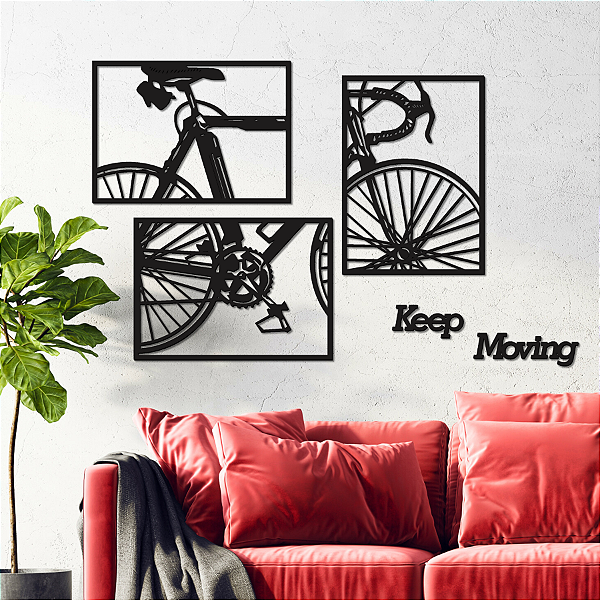 Escultura de Parede em MDF – Esporte e Motivação | Bike em Trio Keep Moving