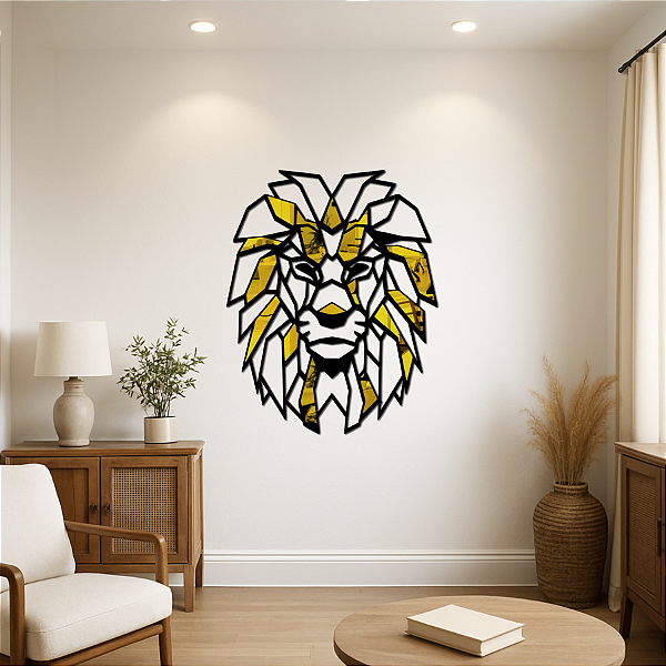 Leão Geométrico - Peça Decorativa com Acrílico em MDF Premium