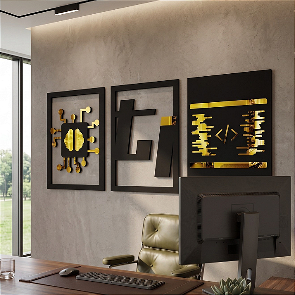 Trio de Esculturas de Parede | Tecnologia da Informação TI - em MDF