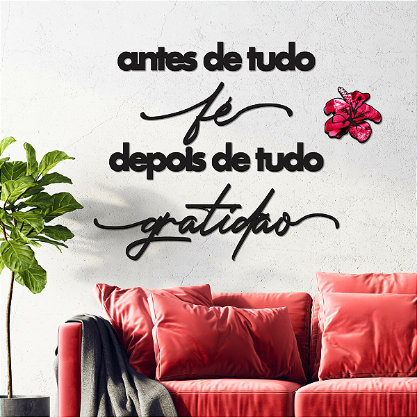 Escultura de Parede em MDF - Frase de Parede Religiosa em Lettering | Antes de Tudo Fé Depois de Tudo Gratidão