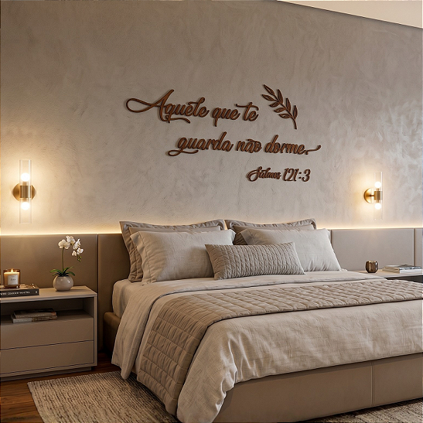 Escultura de Parede em MDF - Frase de Parede Religiosa em Lettering | Salmos 121:3 - Aquele que te guarda não dorme