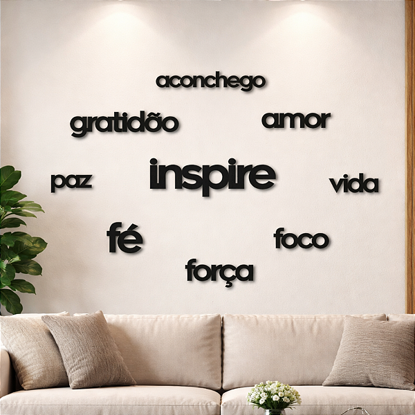 "Kit de 9 Palavras: Gratidão, Inspire, Aconchego, Paz, Amor, Vida, Fé, Foco, Força" - Peça Decorativa em MDF Premium