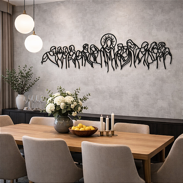 Escultura de Parede em MDF - Releitura Religiosa e Artística | "A Última Ceia" de Leonardo da Vinci em Linhas