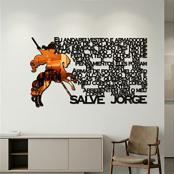Escultura de Parede em MDF - Oração São Jorge com Acrilico