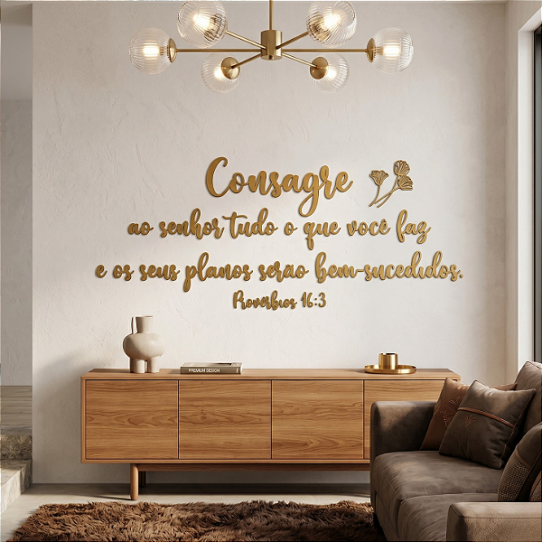 Escultura de Parede em MDF - Frase de Parede Religiosa em Lettering | Consagre ao Senhor tudo o que você faz e os seus planos serão bem-sucedidos. Provérbios 16:3