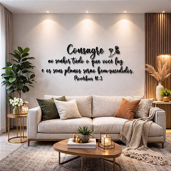 Escultura de Parede em MDF - Frase de Parede Religiosa em Lettering | Consagre ao Senhor tudo o que você faz e os seus planos serão bem-sucedidos. Provérbios 16:3