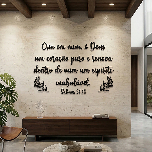 Salmos 51:10 - Frase Lettering de Parede em MDF Premium