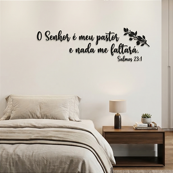 O Senhor é Meu Pastor e Nada Me Faltará - Salmos 23:1 - Frase Lettering Escultura de Parede em MDF Premium