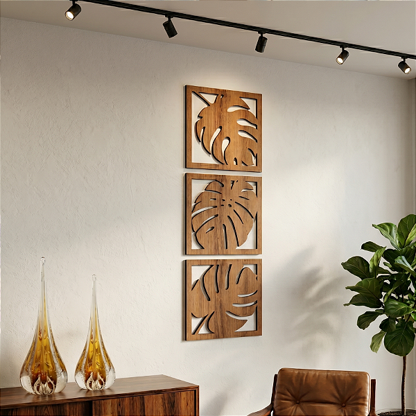Escultura de Parede Decoranza Trio de Folhas Costela de Adão Monstera