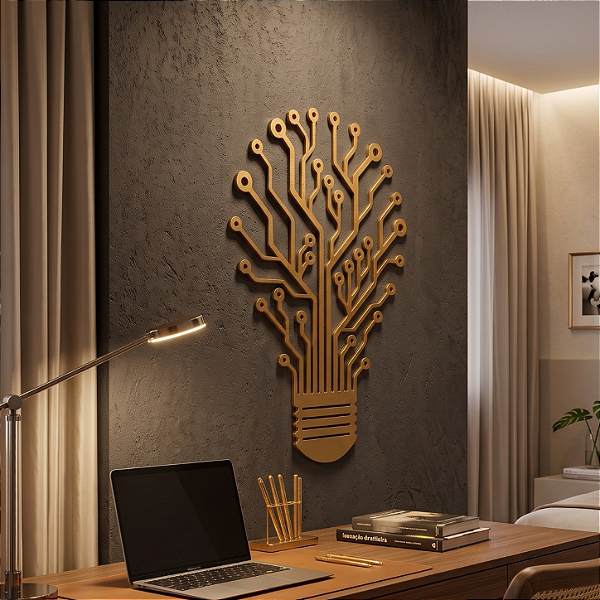 Escultura de Parede | Lâmpada de Circuitos Tecnologia - Quadro em MDF