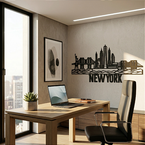 New York City Skyline - Quadro Escultura de Parede | Painel Vazado em MDF