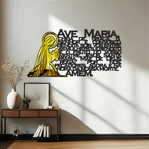 PROMOÇÃO - Oração Ave Maria - Acrílico Dourado