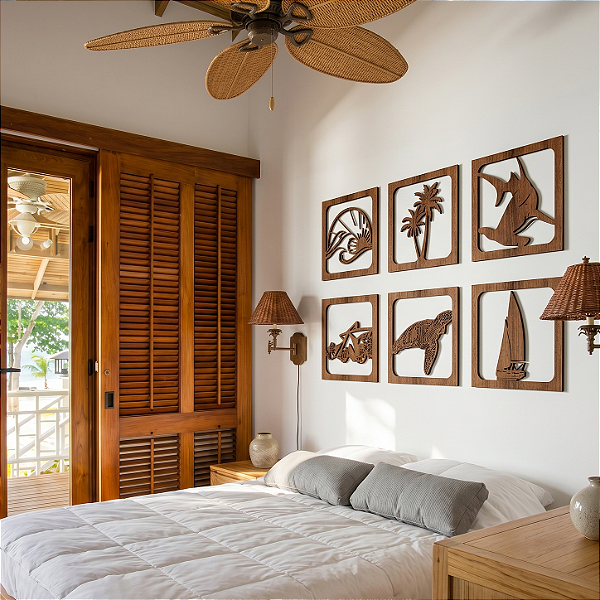 Kit de Quadros Decorativos | Praia Marítimo - em MDF Vazado