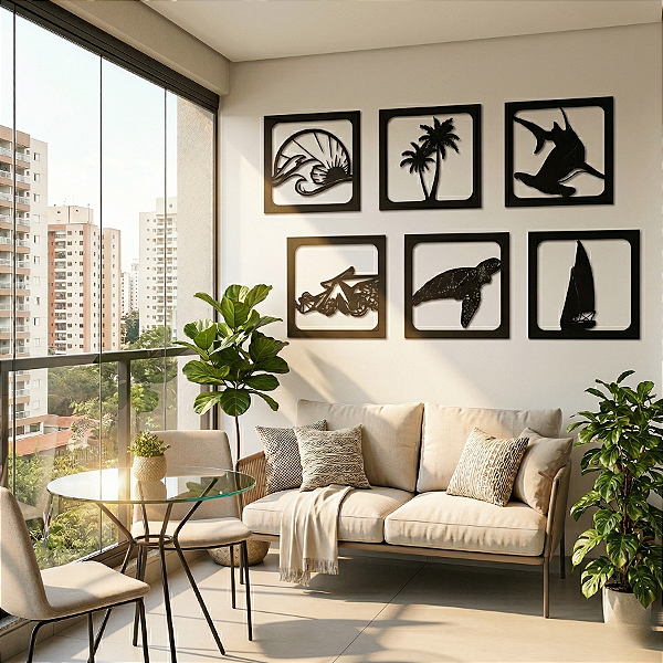 Escultura de Parede em MDF - Conjunto Marítimo de Quadros Decorativos | Kit Praia