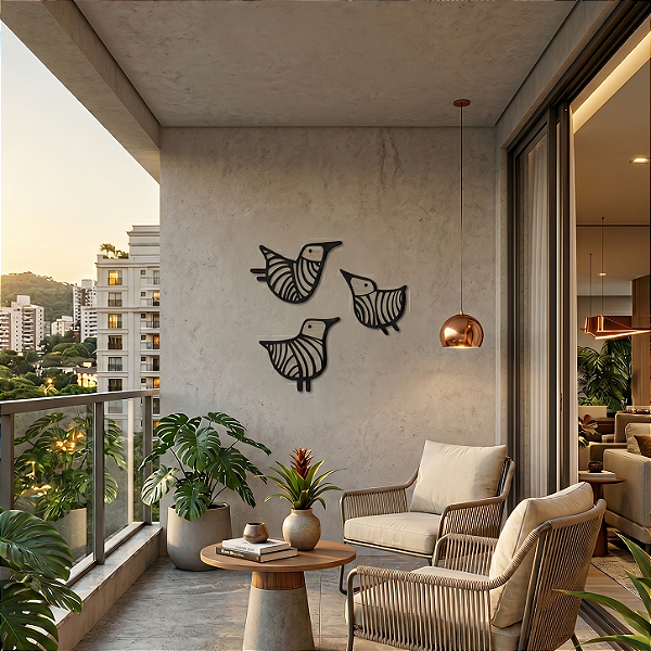 Trio de Esculturas de Parede | Passarinhos Três Horizontes - em MDF