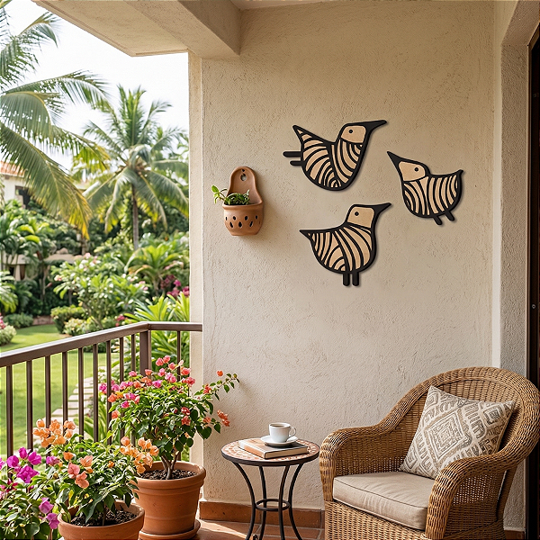 Três Horizontes - Trio de Passarinhos - Quadro Escultura de Parede | Painel Vazado