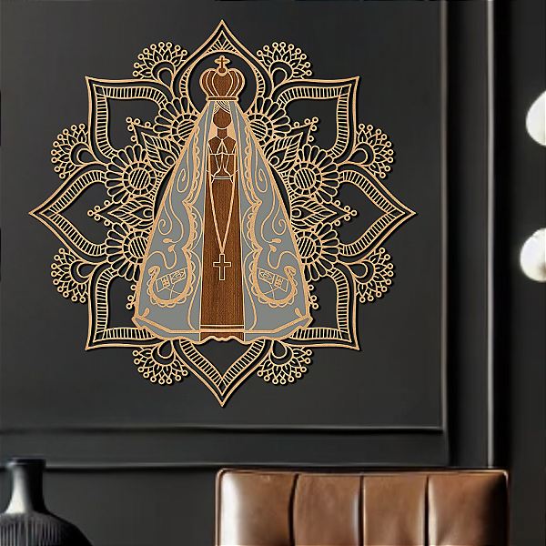 Escultura de Parede em MDF - Mandala Religiosa em Camadas | Nossa Senhora Aparecida