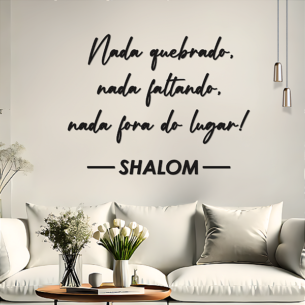 Frase de Parede em MDF – Lettering Espiritual e Minimalista | Nada quebrado, nada faltando, nada fora do Lugar - Shalom