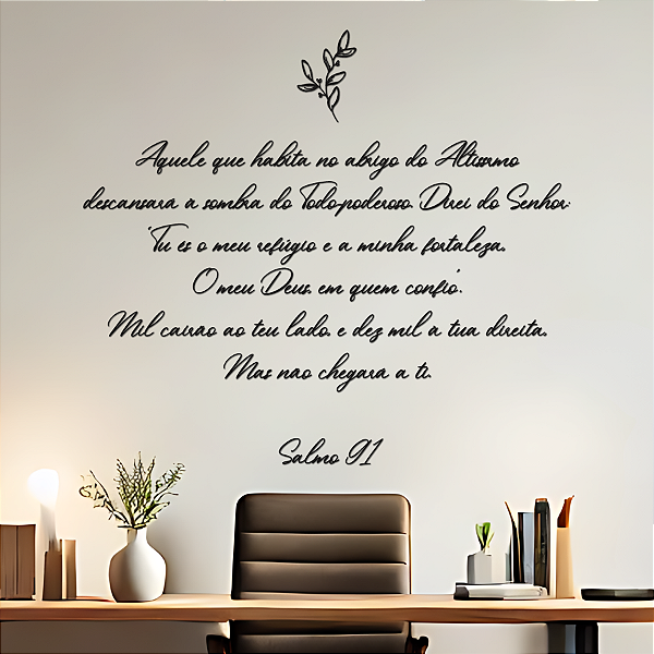 Frase de Parede Religiosa em Lettering de MDF | Salmo 91