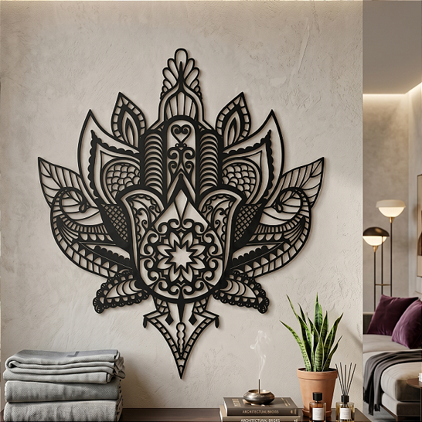 Mandala de Parede | Mão de Fátima Hamsá - Escultura de Proteção em MDF