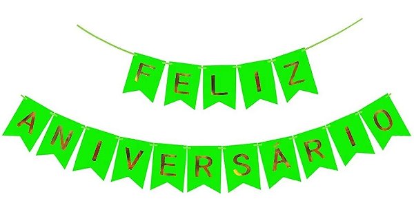 Bandeirola de Papel - Feliz Aniversário Verde Limão Neon - Loja para festas  em casa