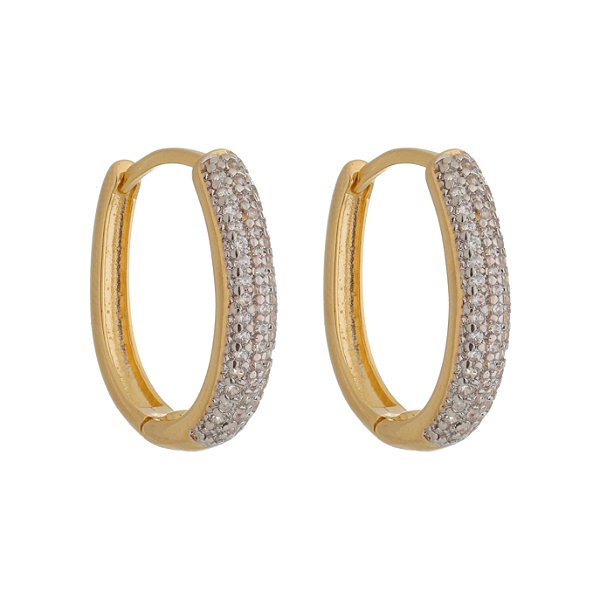 Argola Cravejada Oval Dourada