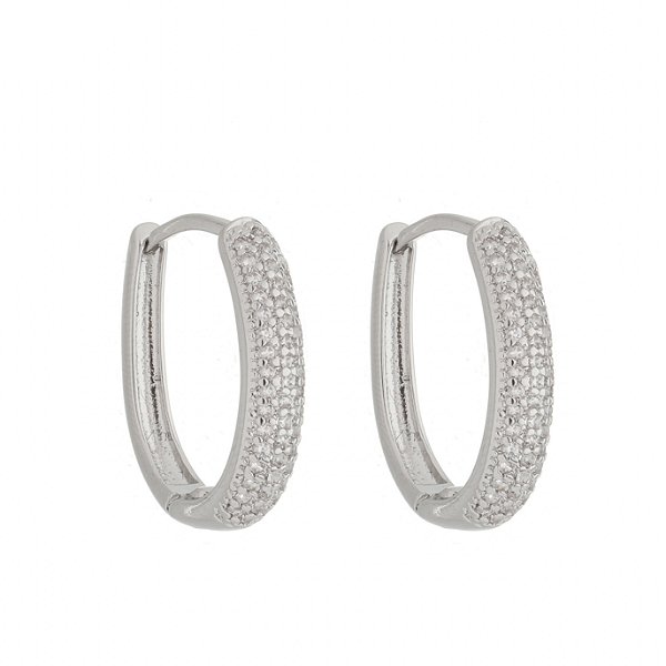 Argola Cravejada Oval Prateada