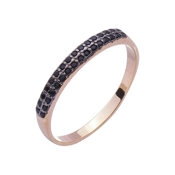 Anel Meia Aliança Zircônia Negra Dourada