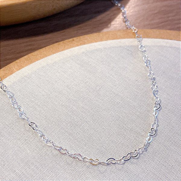 Colar Corrente Corações Curto Prata