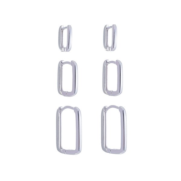 Argola Lisa Quadrada Prateada 03 - Tamanhos vendidos separadamente