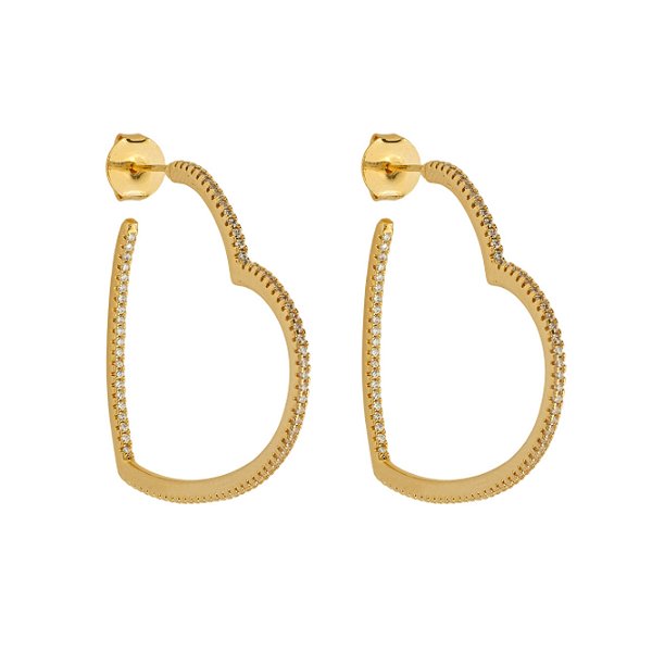 Argola Coração Cravejada Dentro e Fora Dourada