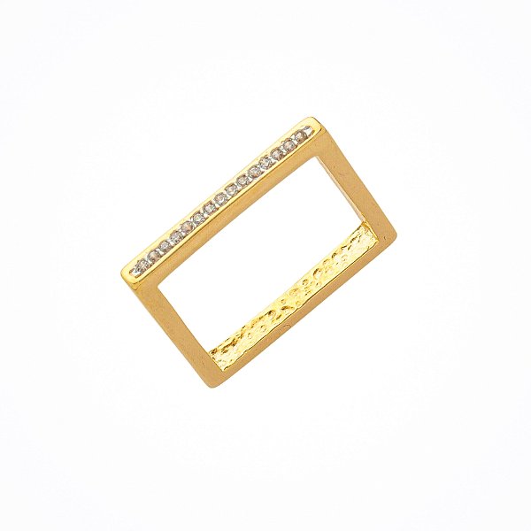 Anel Quadrado Cravejado Dourado