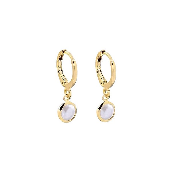 Argola Lisa Pingente Mini Pérola banho Ouro 18k
