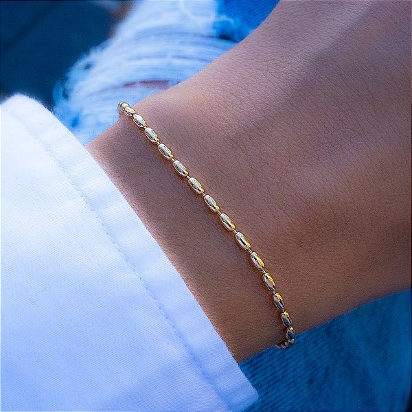 Pulseira Grãos Banho Ouro 18k