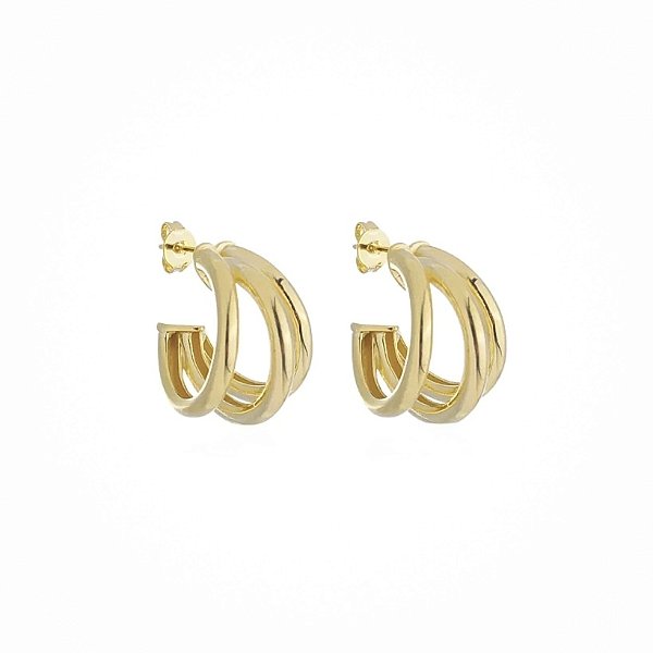 Brinco Argola 3 Fios Banho de Ouro 18k